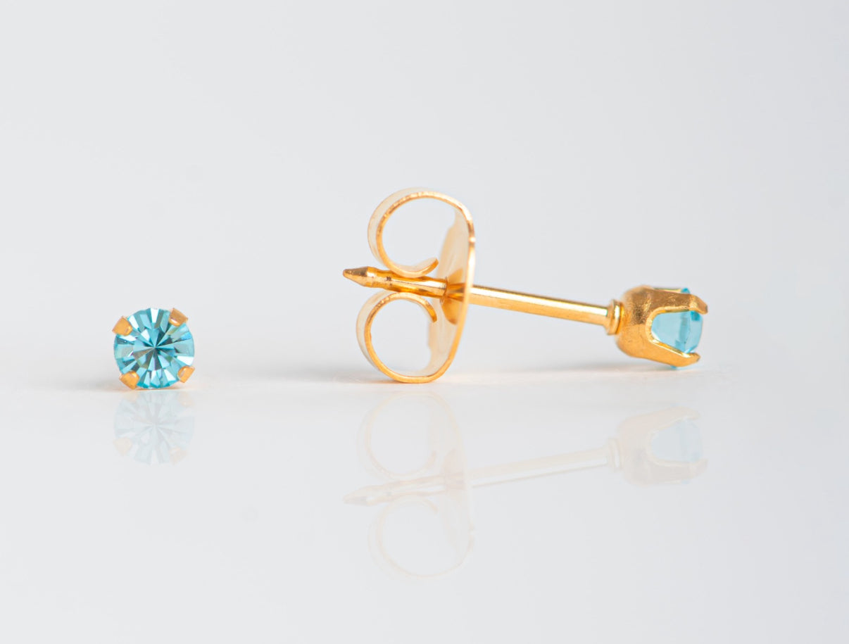 Brinco de Brilhante Azul - Aço com Ouro 24k