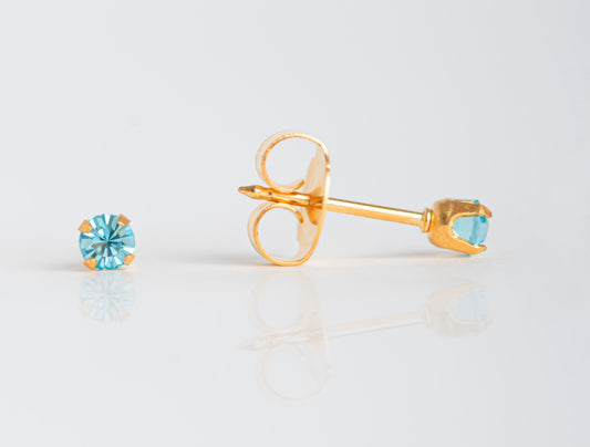 Brinco de Brilhante Azul - Aço com Ouro 24k