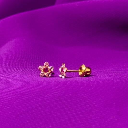 Brinco de Flor - Aço com Ouro 24k