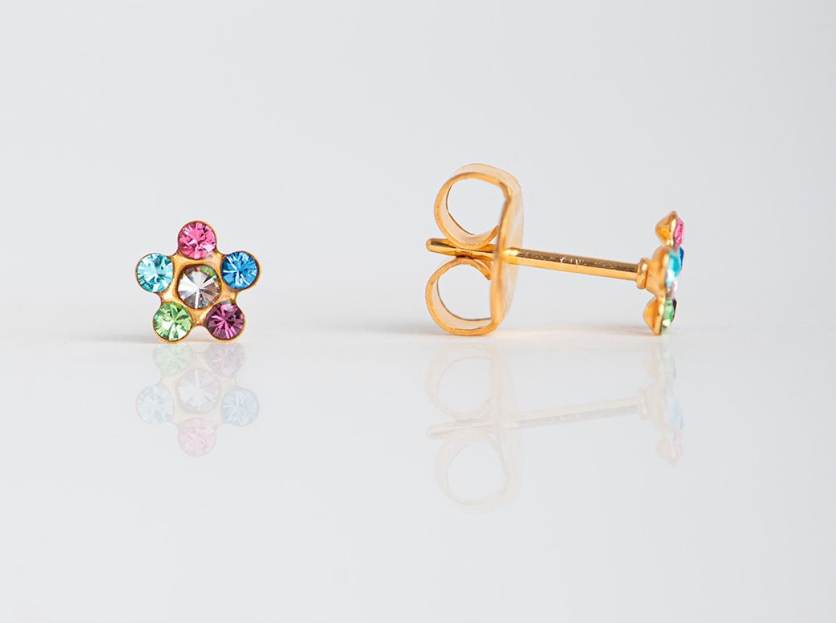 Brinco de Flor - Aço com Ouro 24k